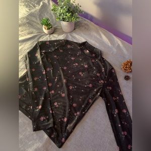 Sheer High Neck Long Sleeved Floral Top [ Size S ]